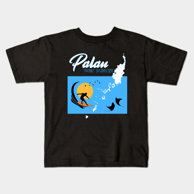 Palau West Passage Surfing Kids T-Shirt by NicGrayTees